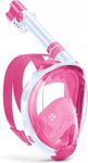 Delavala Full Face Snorkeling Mask Diving Gear - Latest Dry Top System,180 Degree Panoramic View Snorkeling Mask with Camera Mount,Safe Breathing,Anti-Leak Anti-Fog-Swim Fins (Pink - Large/X-Large)