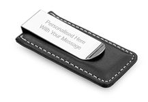 EIO Gifts Personalised Stitched Leather and Chrome Money Clip Engraved - Engraved with Your Custom Text