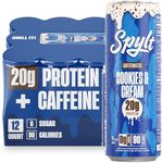 Spylt High Protein Cookies & Cream Milk with 60mg Caffeine & 20g Protein - 90 Calories, Ready to Drink, Sugar Free, Lactose Free Milk, Perfect for Workout Recovery & Afternoon Pick Me Up - 12 Count
