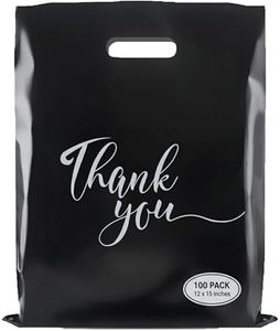 Rainbows & Lilies 100 Thank You Plastic Bags with Handles - 12"W x 15"H Thick Reusable Bulk Shopping Bags for Small Business, Retail, Boutique, Merchandise, Clothes, Gifts, Goodie Party Favors (Black)