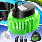 UniWater Pool Cover Pump above Ground-Submersible Sump Pump Swimming Water Removal Pumps, Sump Pump for Pool Draining with 16ft Drainage Hose & 25 ft Extra Long Power Cord,850 GPH,3 Adapters-Green