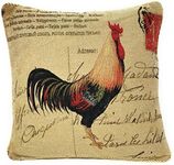 DaDa Bedding Woven Tapestry Throw Pillow Cover - Glamorous Country Rooster Chickens - Elegant Woven Colorful Square Accent Toss - 1-Piece - 18" x 18"