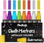 Metallic Chalk Markers (8 Pack) Liquid Chalk Pens for Blackboards, Chalkboard, Bistro Menu, Window Markers for Cars - Wet Wipe Erasable - 15mm Jumbo Nib