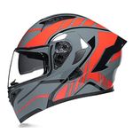 Woljay Full Face Flip Up Motorcycle Modular Helmet Integrated Motorbike Dual Visor for Adults Men Women Moped Street Racing DOT Approved (Grey Red-Transparent Visor, X-Large)