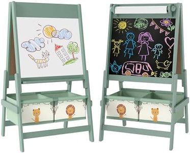 AIYAPLAY Art Easel for Kids, 3-in-1 Double-Sided Whiteboard/Blackboard Standing Easel with Paper Roll, Two Storage Boxes, Toddler Drawing Board for Ages 3-8 Years, Green