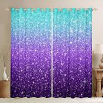 Magical Fantasy Blackout Curtains(30%-50%) Colorful Glitter Blue Purple Curtain Luxury Trendy Gradient Darkening Window Dreapes for Window Treatments W46*L54