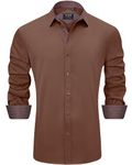 J.VER Men's Long Sleeve Dress Shirts Stretch Non Iron Regular Fit Business Fashion Button Down Formal Shirt for Wedding Work Brown M