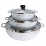 IMUSA 3 Piece Caldero Set with Tempered Glass Lid 1.5/2.5/5.2Qt, Aluminum, Silver