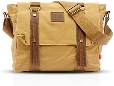 FANDARE Rétro Messenger Bag Sac Bandoulière Laptop Briefcase Sacs Portés épaule Sac de Sport Travail Ecole Cartable Toile Kaki