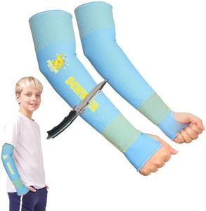 Schwer ANSI A6 Cut Resistant Arm Sleeves for Kids,Anti-friction, Anti-scratch,Kids Arm Compression Sleeves for Gardening, Outdoor activities, Sports，DIY (1 Pair, Blue)