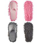 2 Pairs Microfiber Dust Cleaning Slipper Men and Women House Mop Slippers Washable Mopping Slippers Unisex Dusting Slippers for Floor Dust Dirt Cleaning Tool Supplies (Pink, Gray, Medium)