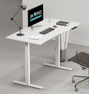 JIN OFFICE Height Adjustable Desk Electric | Dual Motor 3-Stage | 125Kg Wt. Cap with 3 Memory Presets | Premium Standing Table (White 1200 X 750 mm Table Top/25mm Thickness), Steel, Matte Finish
