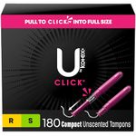 U by Kotex Click Compact Tampons, Multipack, Regular/Super, Unscented, 180 Count (6 Packs of 30) (Packaging May Vary)