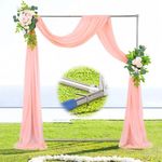 7FT Arch Backdrop Stand, 5FT Wide, Stainless Steel Wedding Arch Stand with Base Ground Spikes for Ceremony, Balloon Arched Backdrop Frame for Birthday Party Baby Shower Celebration Decorations