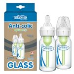 Dr. Brown’s Natural Flow Anti-Colic Options+ Narrow Glass Baby Bottles, 4oz, 2-Pack