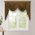 StangH Luxury Velvet Valance Curtains - Waterfall Swag Curtains for Kitchen Half Window, Rod Pocket Light Blocking Sliding Door Decor for Living Room, Gold Brown, W59 inches, 1 Panel