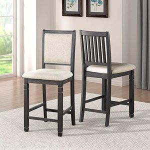 Lexicon Braun Wood Dining Room Counter Height Stool Set of 2, Farmhouse Dining Chairs Set of 2, Traditional Armless Kitchen Chair, Solid Wood Frame, Padded, Easy Assembly - Black