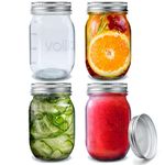 volila Glass Mason Jars with Lids 490ml Leakproof Glass Jars with Lids for Airtight Seal, Overnight Oats - Round Mason Jar with Silver Screw Lid for Salad, Pickling, and Canning (4 Pack)