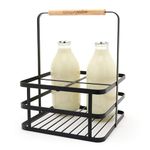 simplywire - Retro 4 Unit Milk Bottle Holder – Wine Bottle Carrier – Black Flat Wire