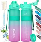 CodiCile Water Bottle, BPA Free 1l Water Bottle Leak Proof Drinks Bottle, Large Sports Bottle Great for Gym, School, Office and Travel (Green Pink)