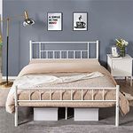 Yaheetech 13 inch Queen Size Metal Bed Frame with Headboard and Footboard Platform Bed Frame with Storage No Box Spring Needed Mattress Foundation for Adults White