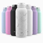 Ello Cooper 22oz Stainless Steel Water Bottle with Straw and Carry Handle, Double Walled and Vacuum Insulated Metal, Leak Proof Locking Lid with Soft Silicone Spout, Reusable, BPA Free, White Marble