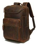 Lannsyne Vintage Genuine Leather 16" Laptop Backpack For Men Hiking Travel Bag Camping Rucksack