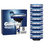 Gillette Mach3 Turbo Razor Blades Men, Pack of 8 Razor Blade Refills, Stronger Than Steel Blades Stay Sharper for Longer