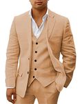 HUUTOE Mens Linen Suit Khaki Linen Suits for Men 2 Piece Linen Suits for Men Wedding Men's Two Piece Linen Suits 38, Khaki