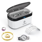 Life Basis Ultrasonic Jewelry Cleaner, Portable Ultrasonic Cleaner 17 OZ (500ML) 42kHz Jewelry Cleaner with 5 Digital Timer and Watch Stand for Cleaning Jewelry Eyeglasses Watches - White