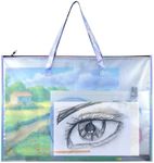 BUSOHA Large Clear Mesh Vinyl Bag with Handle and Zipper/Waterproof Art Storage Bag for Artworks, Drawing Pads Supplies, Charts and Teaching Material Multipurpose -19 x 25 Inch