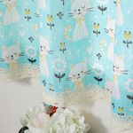 Moslovstar Linen Tier Curtain Double Lace Hem Half Curtain Semi Sheer Privacy Kitchen Bathroom Curtain, Cute Cat Pale Blue, 1 Panel 56" W x 36" L