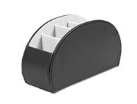 OSCO Black Faux Leather Remote Organiser | 5 Compartments | Office Tidy | TV Control Storage | Pen Holder | Makeup sorter | Cosmetics Display | H12 x W22.53 x D7.8 cm |