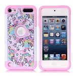 Case Town Compatible with iPod Touch 5,6th, iPod 7th Generation Case, Rainbow Unicorn Pattern Shockproof Studded Rhinestone Crystal Bling Hybrid Case Silicone Armor for Apple iPod Touch 5 6th