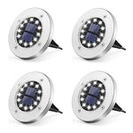 Solar Ground Lights Outdoor, 12LED Solar Floor Lights Garden, IP65 Waterproof Solar Disk Lights Cold White Solar Garden Lights for Yard Lawn Patio Pathway (4 Pack)