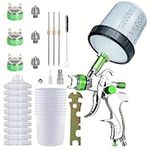 Spray Gun Paint Sprayer HVLP Gravity Feed Air Spray Gun with 1.4MM 1.7MM 2.0MM Nozzles Contains Paint Mixing Quick Cup Kit Include 10 Disposable Cups for Vehicle Car Fence Painting (Green)