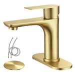 TONNY Brushed Gold Bathroom Faucet, Single Handle Gold Faucet for Bathroom Sink, Vanity Sink Faucet Bathroom 1 or 3 Hole, Pop Up Drain and Water Supply Hose Included