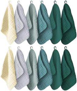 Ease Cubs 12 Pack Muslin Washcloths for Baby - 100% Cotton Baby Wash Cloths for or Baby Face Body Comfy and Soft for Newborn Infants Kids Girls and Boys - 12"x12" - Ivory, Slate and Emerald Series