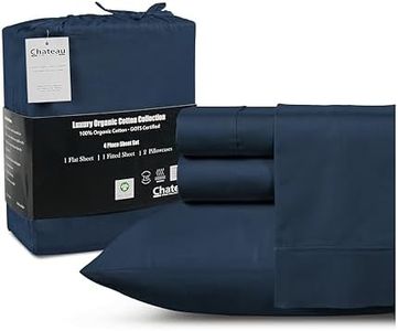 Chateau Home Collection 100% Organic Cotton Bed Sheets, 4Pc Queen Sheet Set, Cooling Sheets for Size Bed, Soft, Breathable GOTS certified Silky Sateen Deep Pocket - Dark Denim