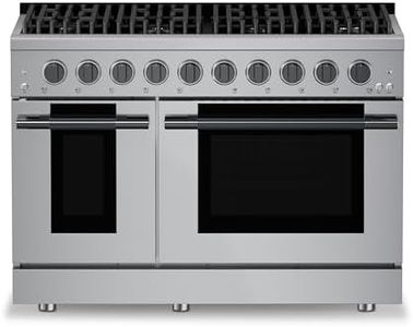 Hauslane 48" Gas Range in Black Stainless Steel, 8 Burners up to 20,000 BTU 6.7 cu. ft., Double Convection Oven with 5 Rack Positions, 5-Year Warranty, Convertible NG/LP Cool-Touch Triple-Layer Door