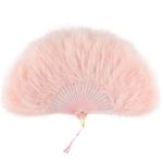 Coucoland 1920s Marabou Feather Fan Flapper Folding Hand Fans Feather Fan Handheld for 20s Vintage Gatsby Party (Pink)