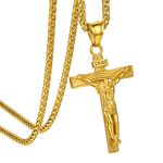 GOLDCHIC JEWELRY Gold Crucifix Necklace for Men Women, Jesus Cross Pendant INRI with Gold Chain