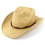 Straw cowboy hat natural with wooden band summer sun