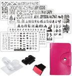 FingerAngel 13pcs Stamping Nail Art Plates set 8 Stamping Plates with 2Stamper 2Scraper 1storage bag Nails Art Stamping Plate Scraper Stamper Set Leaves Flowers Animal Nail plate Template Image Plate