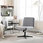 Wide Office Chair Armless Home Office Desk Chair Desk Chair Linen Task Vanity Chair Swivel 120°Rocking Mid Back Computer Chair for Make Up (Cross Base, Light Gray)