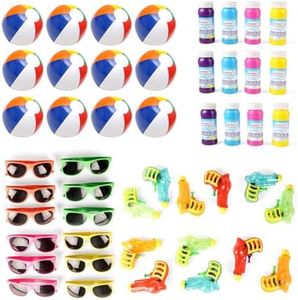 Mega Pool Party and Beach Party Favors - Bulk Pack of 48 Summer Fun Toy Mega Assortment of Kids Toys Includes - Kids Sunglasses Party Favors, Inflatable Beach Balls, Water Gun Squirts and Bubbles