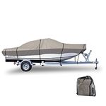 GEARFLAG Trailer Boat Cover 600D Heavy Duty Waterproof Marine Grade UV Resistant fits V-Hull Tri-Hull Runabouts Fishing Boat Reinforced Adjustable side straps (16' - 18.5' Long, Beam Width 98")