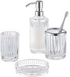 Gala Houseware Bathroom Accessories 4 Piece Set, Includes Glass Soap Dispenser, Toothbrush Holder, Tumbler, and Soap Dish, Lead Free Glass and Mirrored Stainless Steel