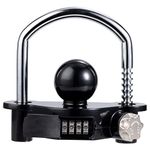 TOPSHINE Trailer Hitch Lock Universal Ball Tow Coupler Security Lock Anti-Theft Combination Lock Fits 1-7/8", 2", and 2-5/16" Couplers for Towing Trailers Caravans, Black