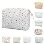 Travel Toiletry Bag, Cotton Floral Travel Makeup Bag, Portable Cosmetic Bag, Travel Makeup Storage Bag for Women Girls (Flower-Blue)